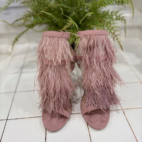 Steve Madden Fefe Blush Feather Stiletto Sandals - Picture 1 of 12